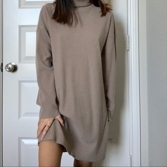 brown turtleneck sweater dress